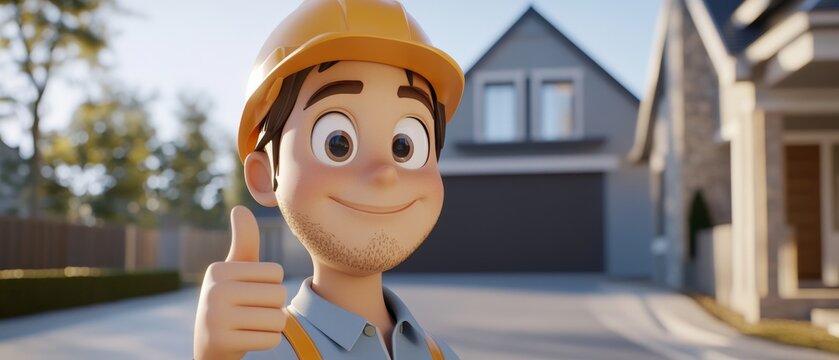 Engineer Theme, A cartoon man with a hard hat is giving a thumbs up
