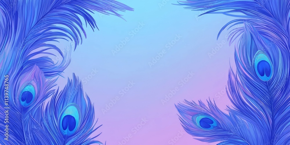 Poster Vibrant banner design featuring peacock plumes creating a striking contrast with an empty space at the center for text and graphics