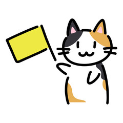 旗を持って応援している手書きの猫のイラスト