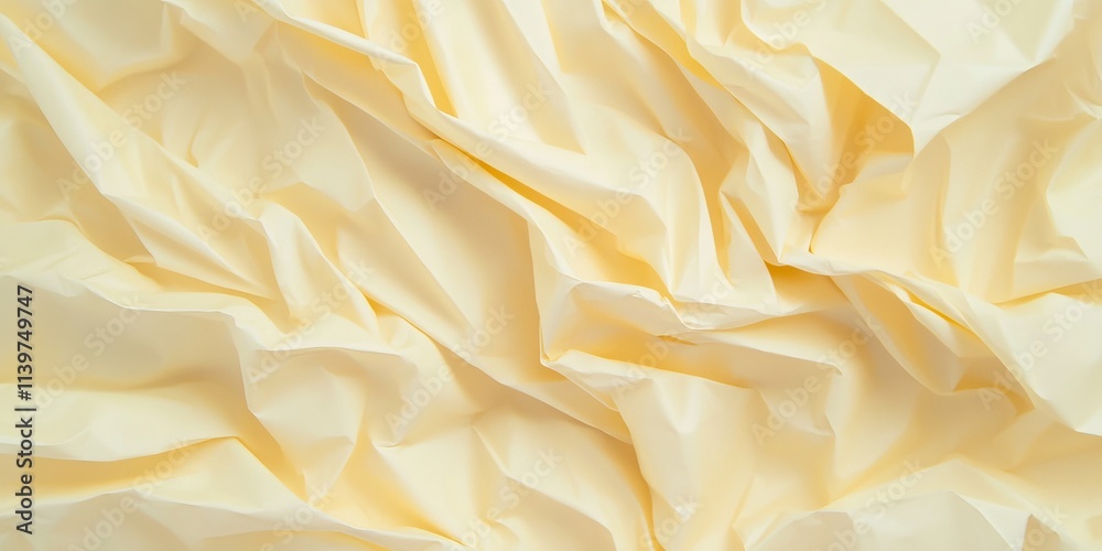 Poster Crumpled texture of biscotti paper showcasing intricate folds and soft beige tones in a muted background setting