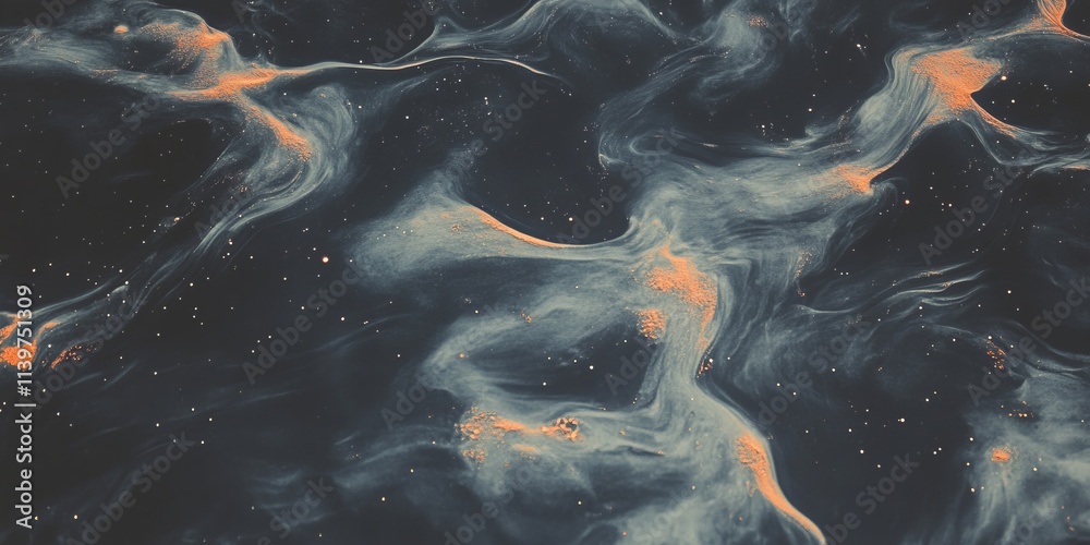 Poster glimmers of a starfield illuminate a cosmic texture with swirling colors in a dark expanse