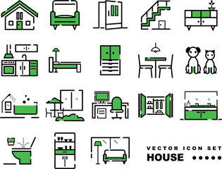 住まいのインテリアやエクステリアのベクターアイコンセット