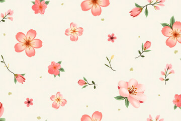 Delicate pink floral pattern on a cream background