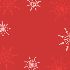 Vector winter background with different snowflakes. New Year and Christmas greeting card in red.