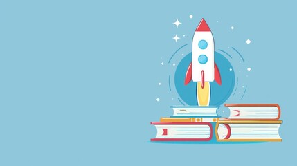 Education Launchpad: Rocket Taking Off from Stack of Books