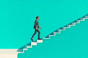 A young business man up the stairs.