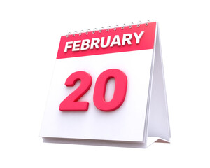 Realistic Calendar 20th February 3d illustration