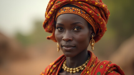 Fototapeta premium portrait of a black woman from Africa in traditional costume