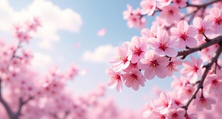 Soft pink cherry blossoms against a dreamy sky, gentle, pink, branches