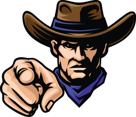 A cowboy man cowboys pointing sports team mascot