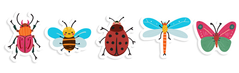 Whimsical Insect Sticker Collection Vector  