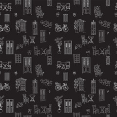Obraz premium hand drawn vector seamless pattern with city buildings and houses.