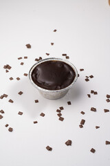 panna cotta in disposable containers. Tiramisu with different flavors