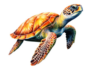 Fototapeta premium Colorful Sea Turtle Swimming in Ocean Waters