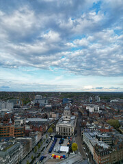 Downtown and Central Historical Nottingham City Centre Downtown of England, Great Britain. Aerial Footage Was Captured with Drone's Camera From Medium High Altitude on April 26th, 2024