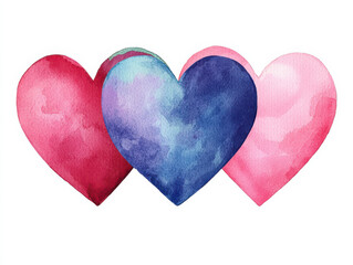 Fototapeta premium Vibrant watercolor hearts in shades of red, pink, and blue create beautiful and artistic display. Perfect for expressing love and affection