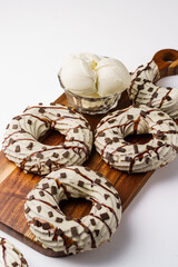 donuts on isolated background, white background. Donuts with different flavor 