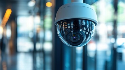Modern Surveillance Camera in an Urban Environment Featuring Clear Lens and Reflections, Capturing Security and Monitoring Concept for Contemporary Settings