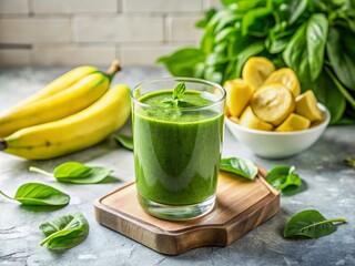 Fototapeta premium Revitalize your day with a spinach and banana green smoothie, packed with nutrients for vibrant health and a refreshing boost to your lifestyle.