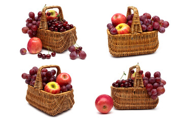 fresh fruit in a wicker basket on a white background