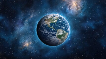 Obraz premium Global network connections visualized on Earth in space.