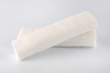 Gauze medical bandage. Two rolls of bandage on a white background.