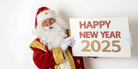 Greeting card, Santa Claus wishes a happy new year 2025.