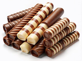 Satisfy your sweet tooth with these exquisite chocolate sticks, featuring elegant white and brown stripes—an ideal treat for dessert lovers and indulgent moments.