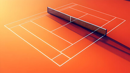 Orange Tennis Court 3D Illustration