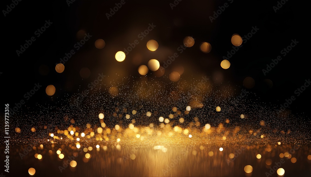 Poster glitter gold background. abstract backdrop. gold particles abstract with blurry background.