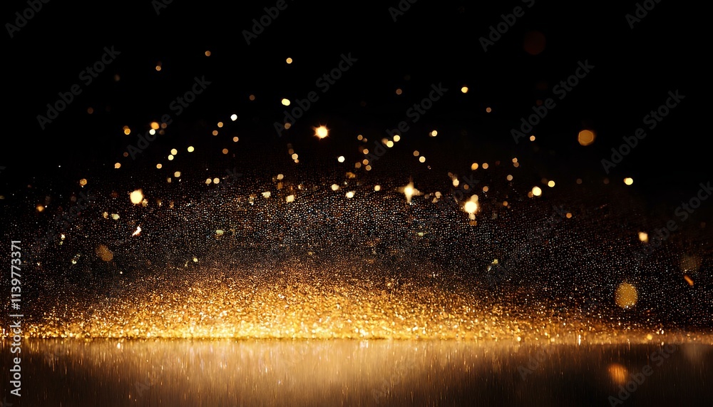 Poster glitter gold background. abstract backdrop. gold particles abstract with blurry background.