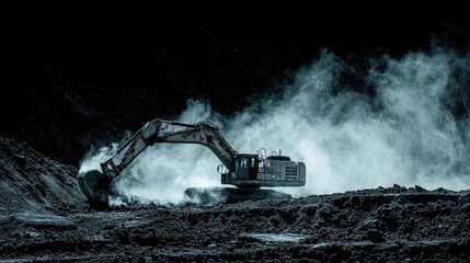 Excavator at Dusk: A Powerful Industrial Scene