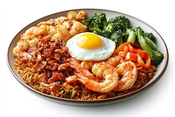 Delicious shrimp fried rice with egg, broccoli, and peppers.