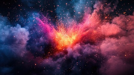 Naklejka premium Colorful explosion in dark smoky clouds.