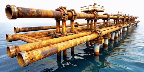 Severe corrosion in oil pipes on the floating platform necessitates prompt repairs. Urgent maintenance is vital to prevent potential leaks and ensure operational safety.
