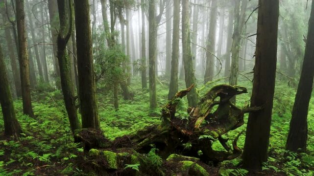 Beautiful  rain forest with cedar trees 