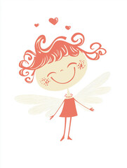 Funny smiling cupid with white big wings. Happy Valentine's Day