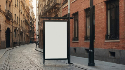 Blank white billboard mockup on a city street, ready to place your advertisement.Blank street billboard layout