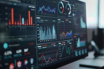 Graphs and metrics highlight social media activity trends analyzed in a contemporary office setting to assess performance. Generative AI