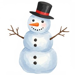 Winter holiday christmas background banner - Closeup of cute funny laughing snowman with wool hat and scarf, on snowy snow snowscape with copy space, white background (Generative Ai), isolated
