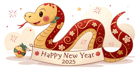 Obraz premium Greeting card, Snake wishes happy new year 2025.