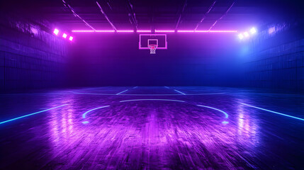 Neon Basketball Court 3D Illustration