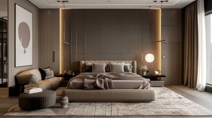 modern living room with luxury bed and beautiful furniture 