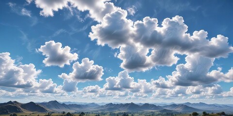 Cloudless day with a bright blue sky and fluffy white clouds, gentle breeze, soft illumination, blue rays background texture