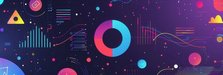 Graphs and charts illustrate various metrics of social media engagement and activity trends, highlighting user interactions and data analysis. Generative AI