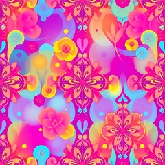 Vibrant Floral Pattern: Psychedelic Summer Bloom