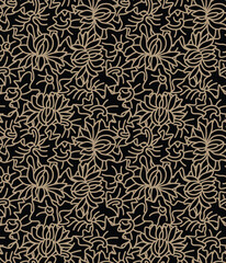 Fototapeta premium Japanese Overlap Flower Leaf Line Vector Seamless Pattern