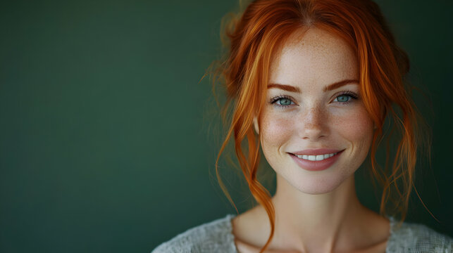 Smiling Redhead Woman Portrait Realistic Image