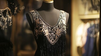 Obraz premium Classic 1920s flapper dress with beads and fringe on a mannequin