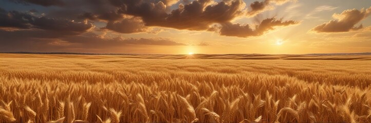 Obraz premium A golden wheat field under a vast and luminous sky , natural beauty, luminous moonlight, rural scene